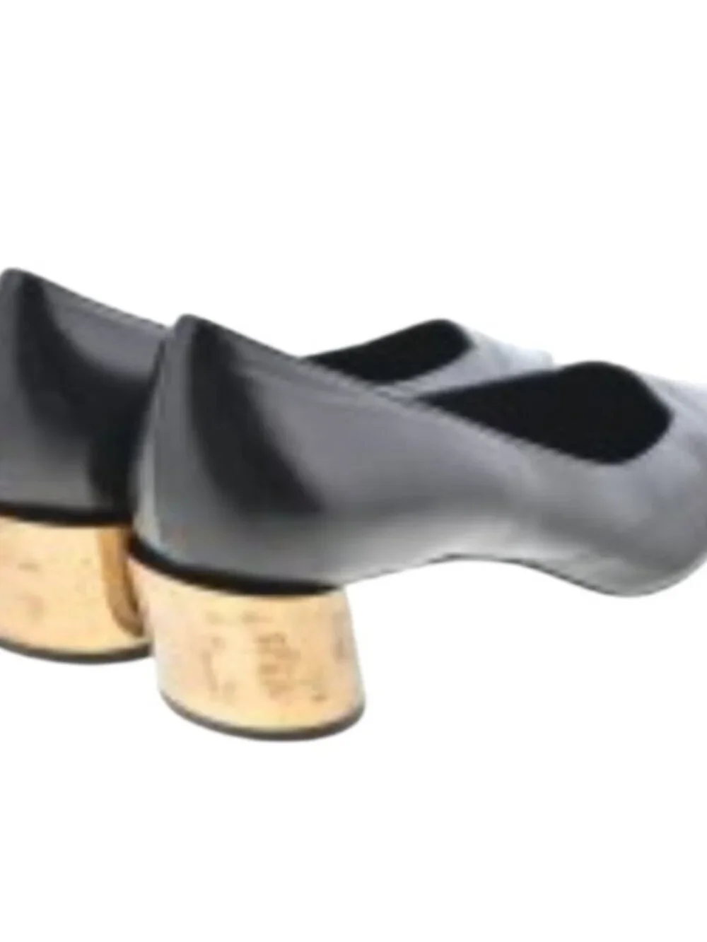 JIL SANDER Black Leather Pumps Gold Metallic Heel Pointed Toe Kitten Heel 38.5